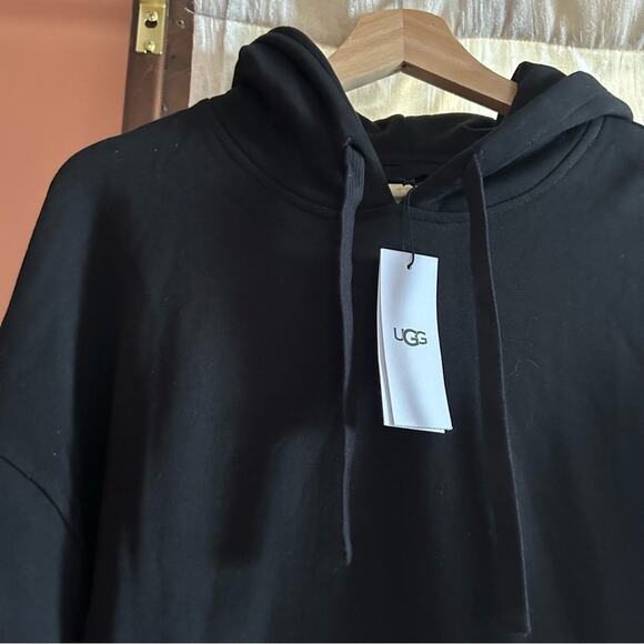 UGG Kes Pullover Double Fleece Hoodie Sweatshirt Drawstring Black NWT Size S - Picture 3 of 7